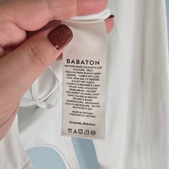 Babaton Women's Contour Square Neck Long Sleeve Thong Bodysuit White Size Large - Picture 5 of 6